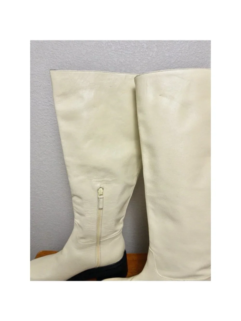 By FAR Russel Lamb Leather Knee High Boot 38 Ivory 8 Chunky Lug Platform NWT